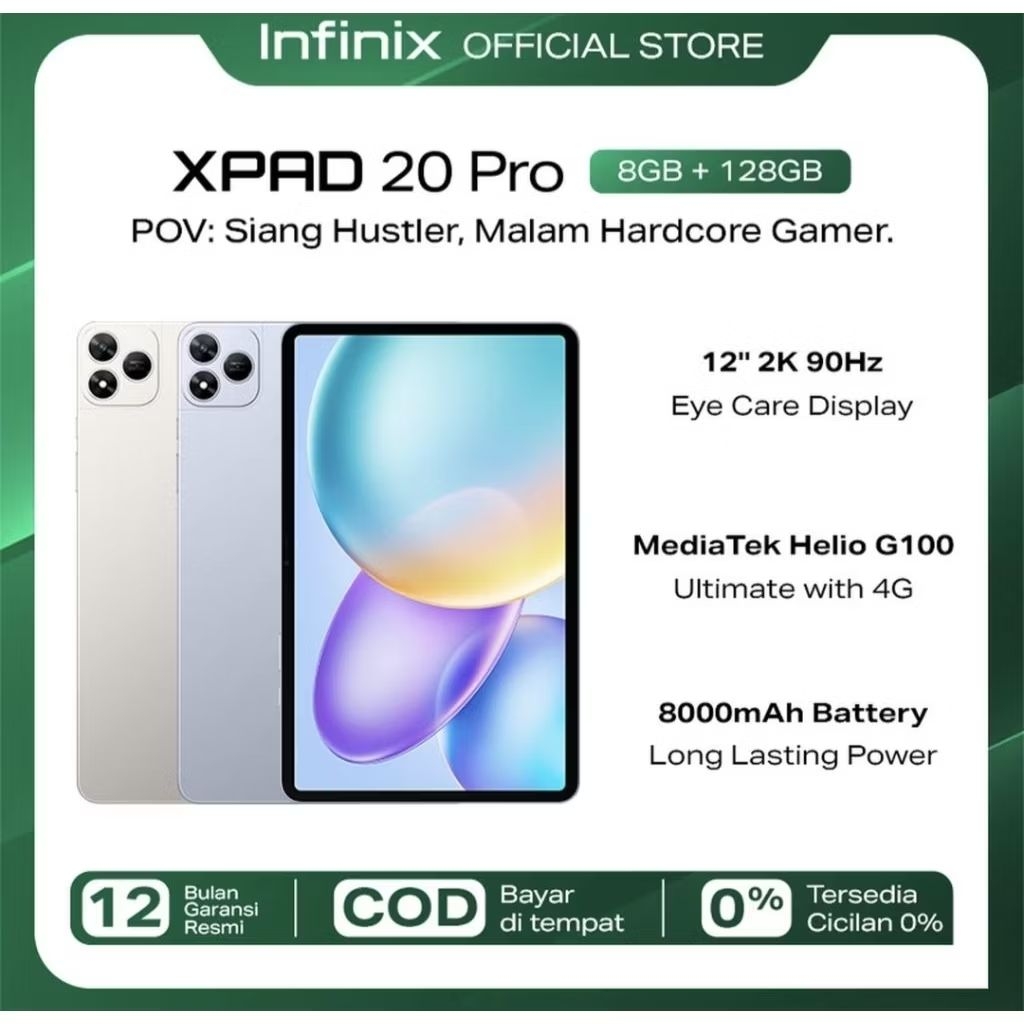 Infinix XPAD 20 Pro 8/128GB -Mediatek G100 Ultimate - 12" 2K 90Hz - 8000mAh - 4G LTE - Titanium Grey