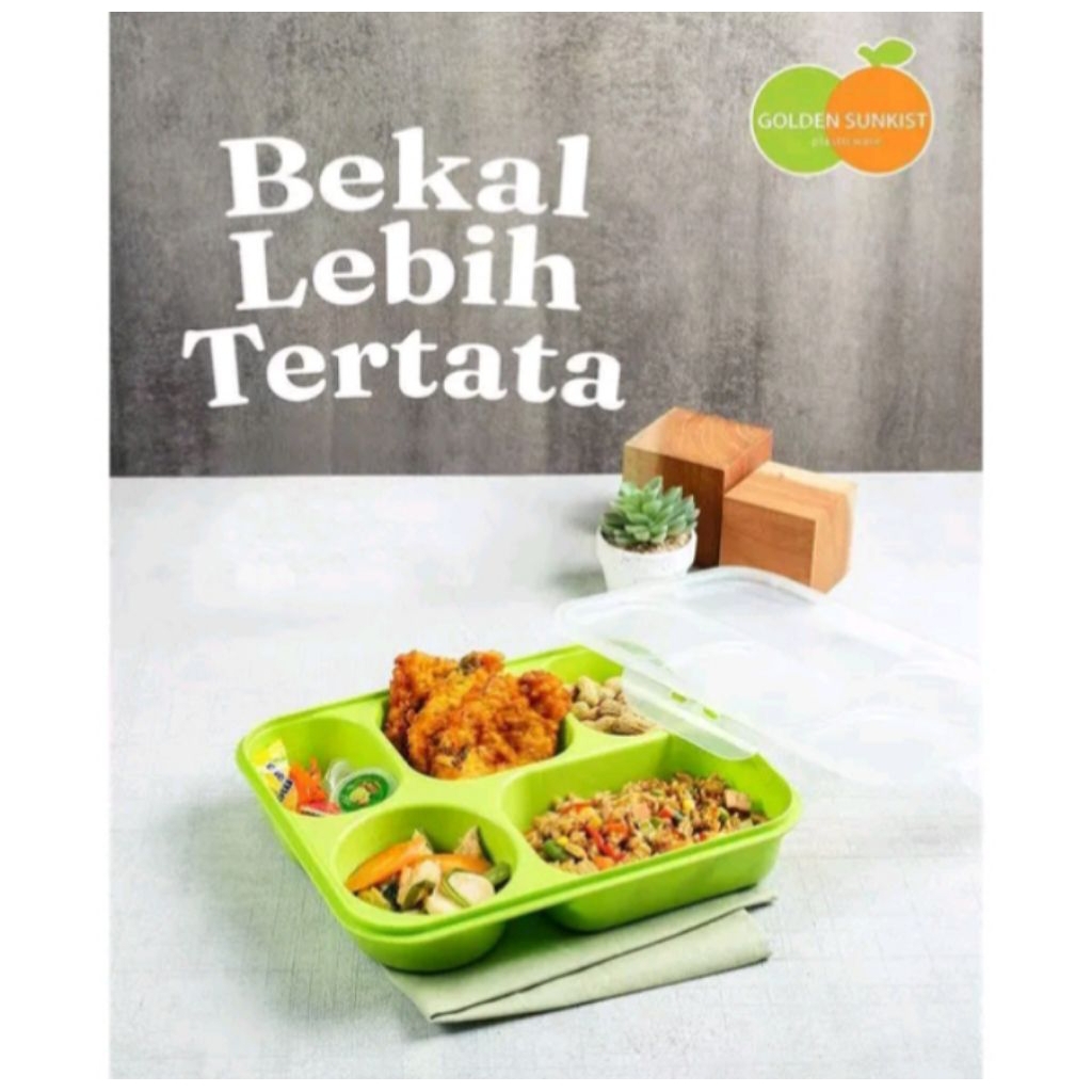 Tempat Makan Kotak Nasi Catering Box Food Tray Stainless Lunch Box Set Tebal + Tutup Plastik Food Gr