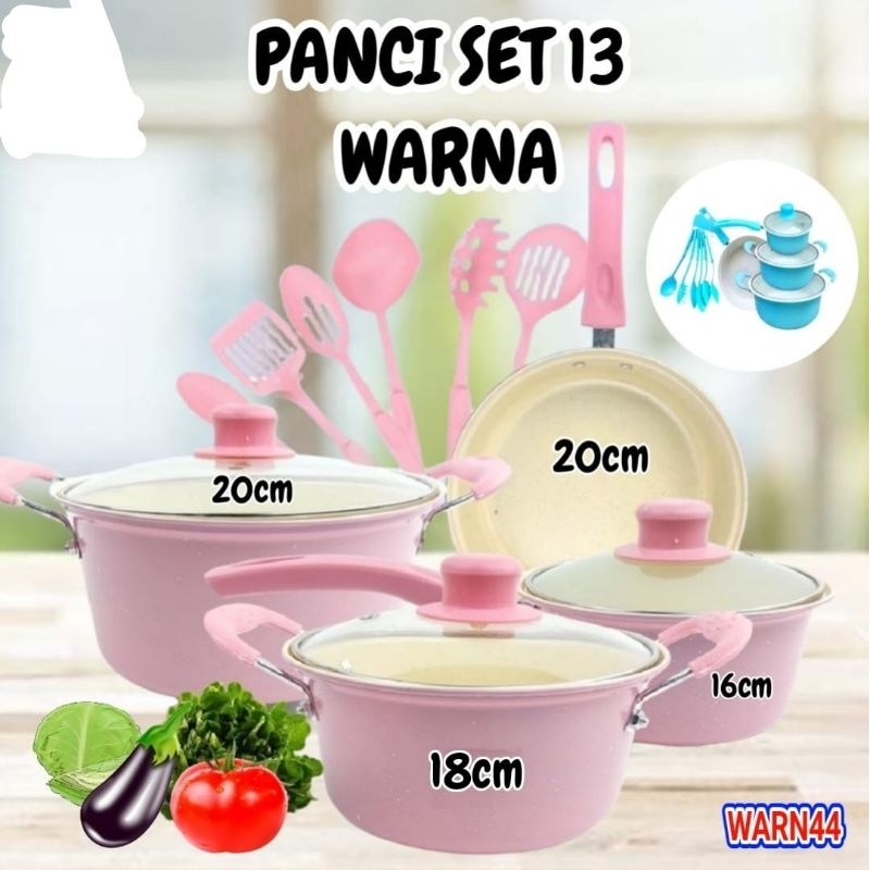 Panci Warna Set Marble Coating Set 13Pcs / Cookware Set Marble