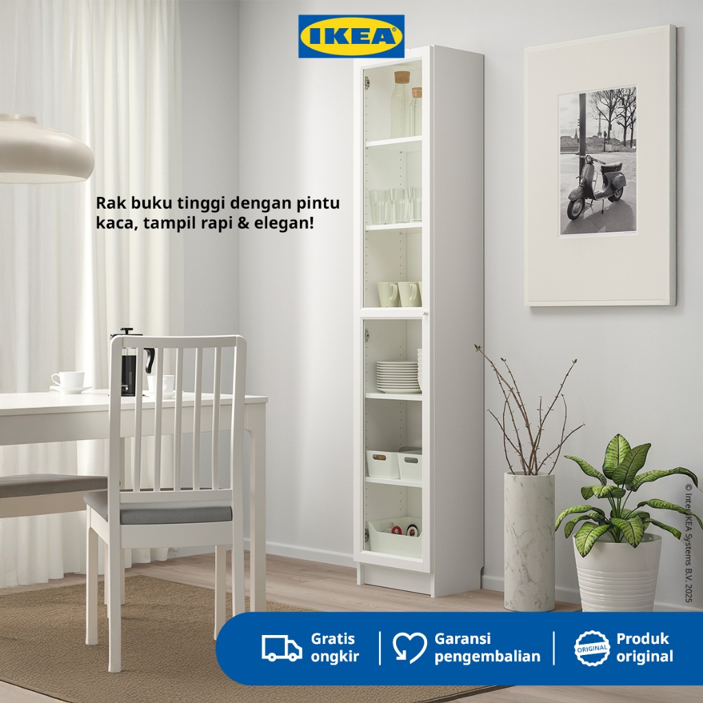 IKEA BILLY/OXBERG Rak Buku dengan Pintu Kaca Serbaguna Putih 40x30x202cm