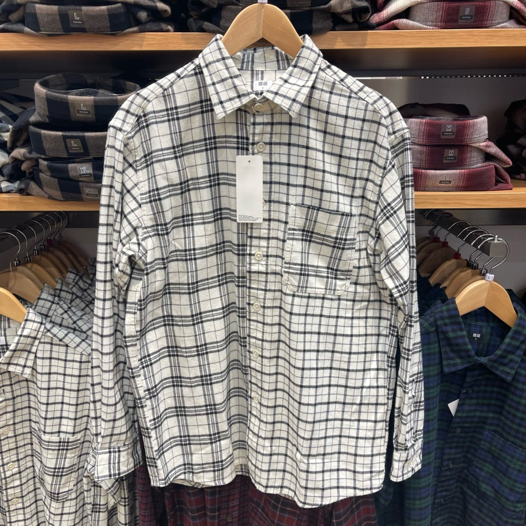 Kemeja Uniqlo Man FLANNEL 01 off white