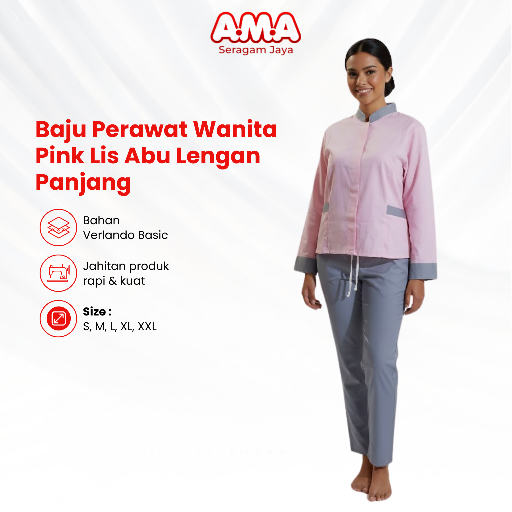 Baju Perawat Wanita Pink Lis Abu Seragam Oka Jaga Dinas Medis Lengan Panjang Adem Verlando Basic