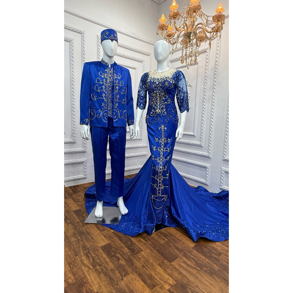 baju pengantin adat dayak biru elektrik