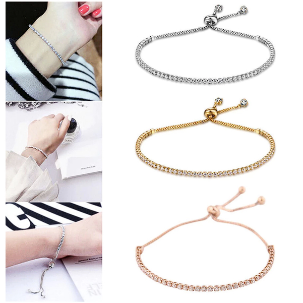 Gelang Serut Diamond Imitasi Korea fashion berlian imitasi lingkaran tangan rantai Bisa Disesuaikan