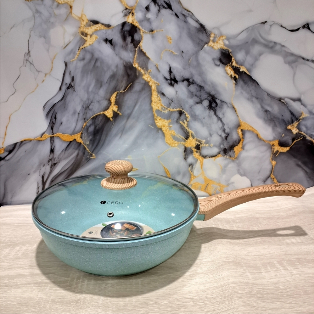 Ready Stok Pero Wokpan 28cm /Wajan Penggorengan Anti lengket dengan tutup kaca