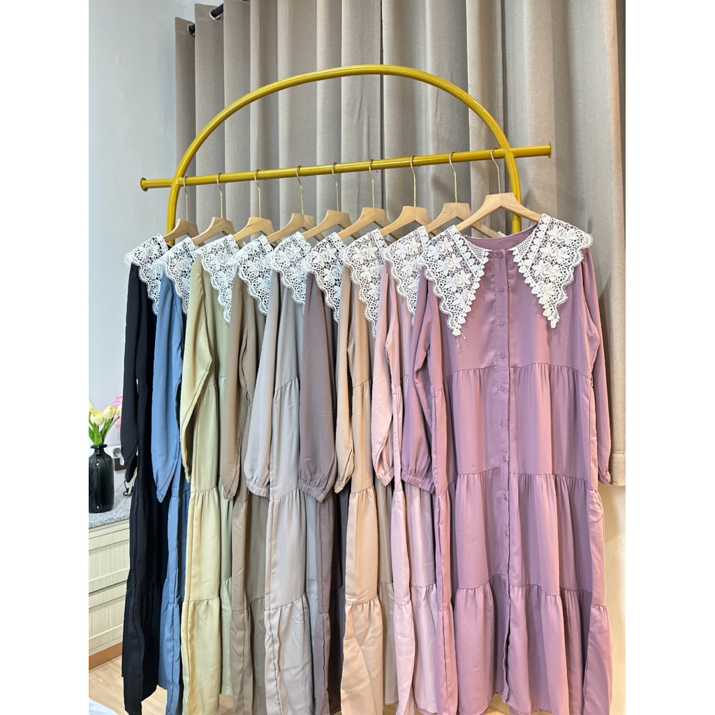 Midi Dress Polos Kerah Renda