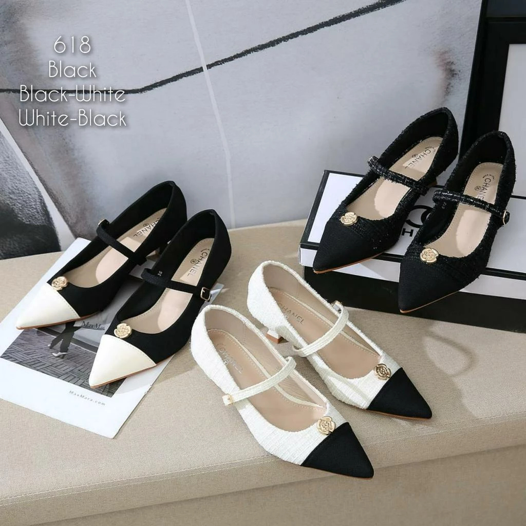 Heels Kerja Wanita Kanvas 4cm C-H 618