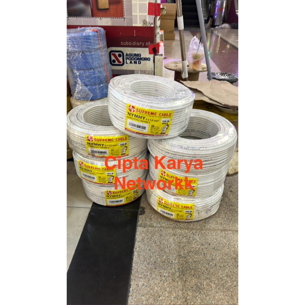 Kabel Supreme NYMHY 3x1.5 mm Serabut Putih 50m 100m / NYMHY 3x1,5 mm Supreme Serabut / NYMHY 3x1,5mm