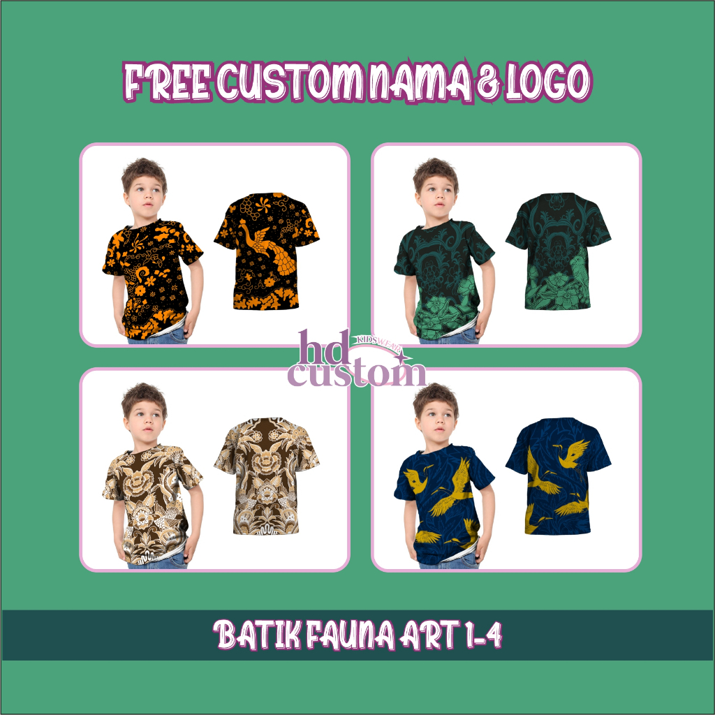 Baju Kaos Jersey Anak Batik Fauna Sport Badminton Voli Tenis Padel Futsal Free Custom Nama Full Prin