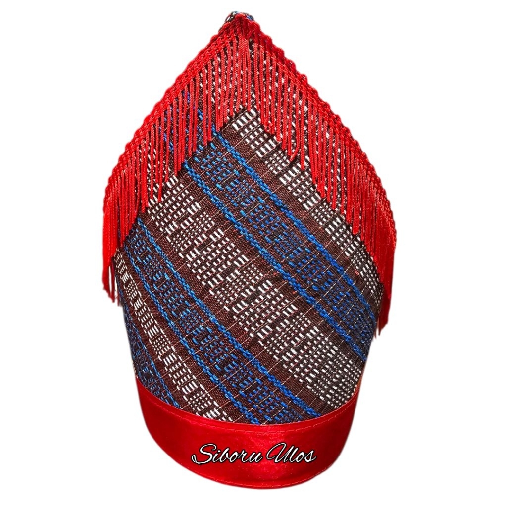 Topi Ulos Ragi Hotang Rumbai Merah