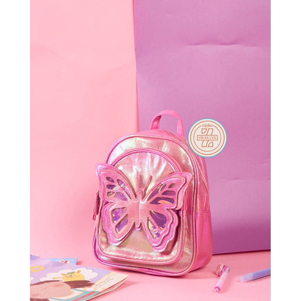 Tas anak impor 3D style korea pink fushia butterfly