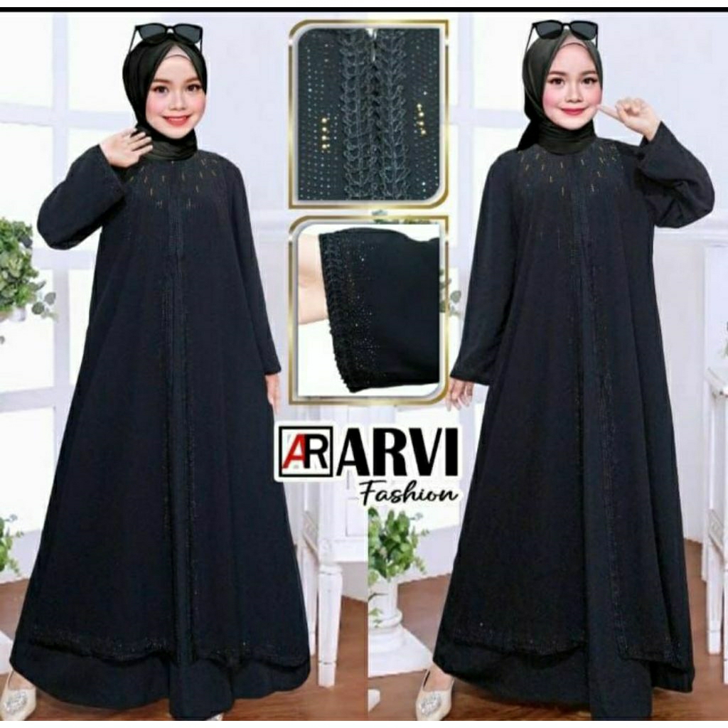 GAMIS MUSLIM ANAK PEREMPUAN ABAYA HITAM SET JILBAB USIA 8 SAMPAI 12 TAHUN FASHION MUSLIM