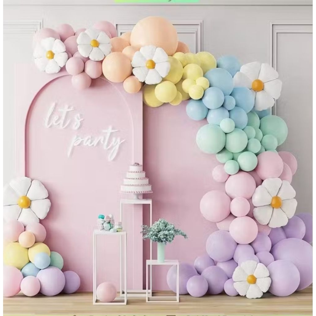 [StarDecor] PAKET GARLAND ULTAH COLORFUL DAISY | Set Balon Pastel Dekor Ultah Aqiqah Baby Shower