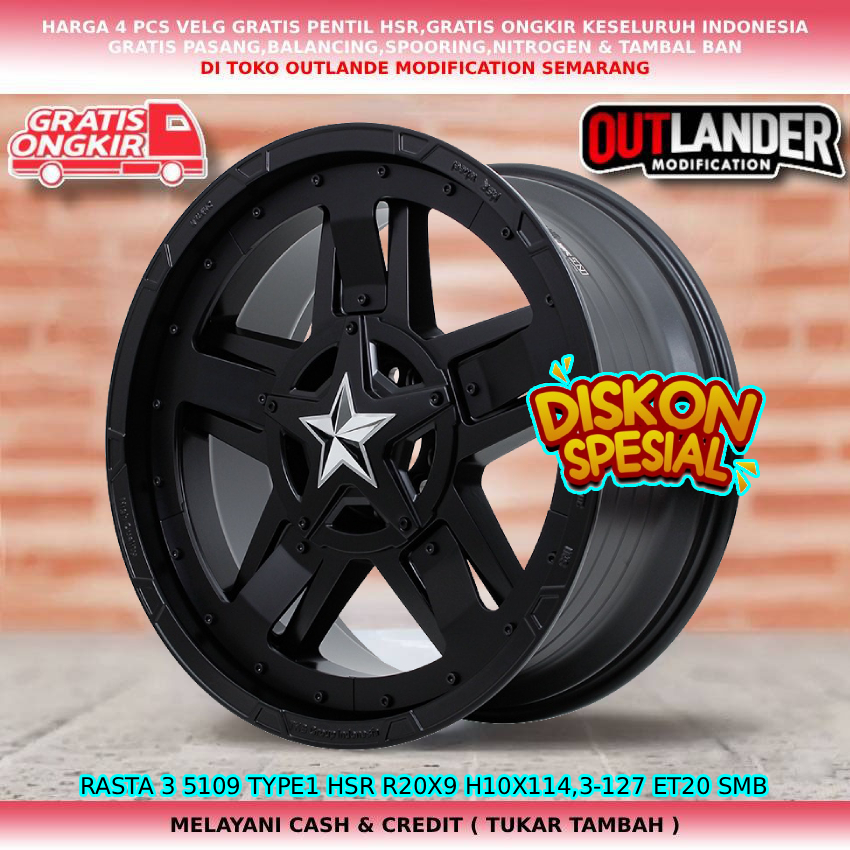 Velg mobil Gladiator|Durango|Minivan|Aspen|Rubicon|Cherokee dll velg hsr rasta 3 R20