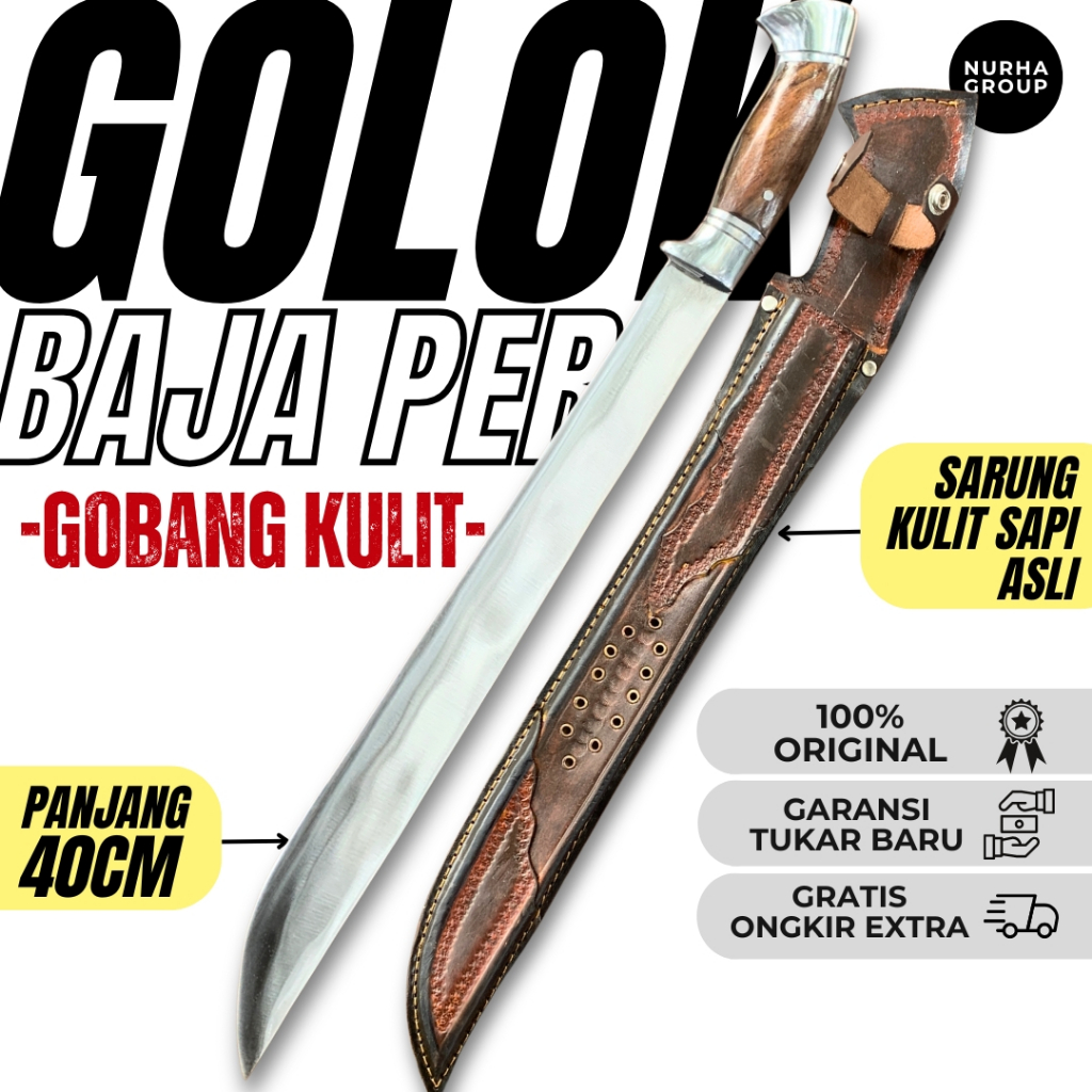 Nurha Group | Golok Baja Per Asli Gobang Kulit  – Full Tang Tajam Siap Pakai Sarung Kulit Premium
