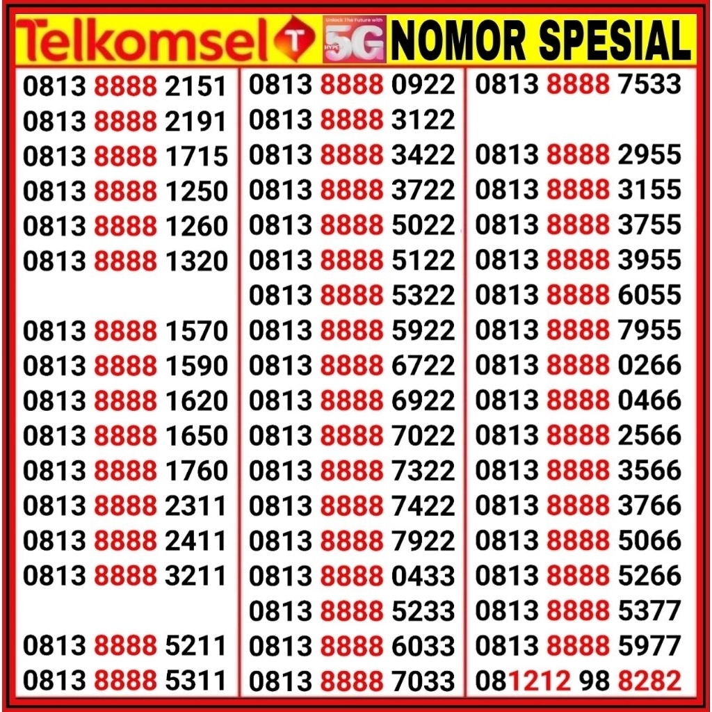 KARTU PERDANA SIMPATI NOMOR NOMER CANTIK TELKOMSEL SIMPATI 8888 9988 9898 8899 88888 888888
