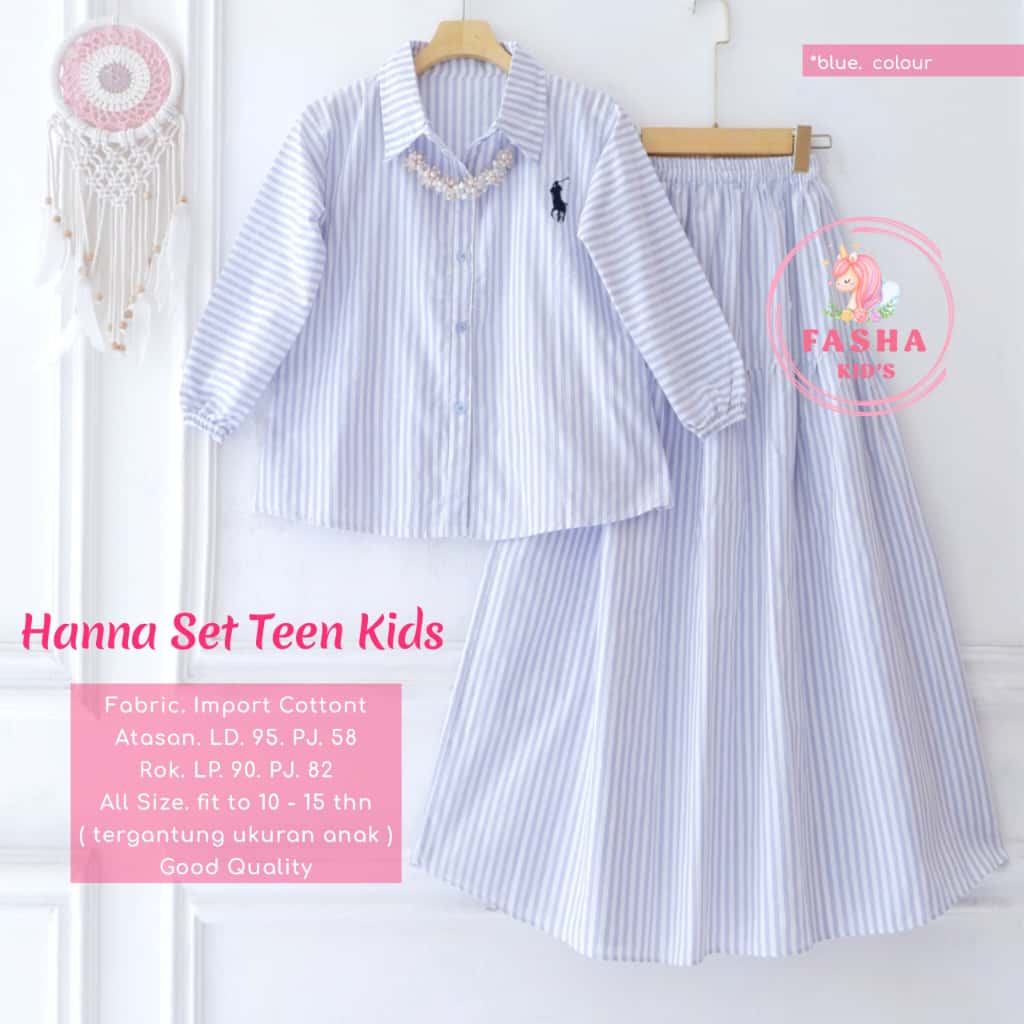 setelan rok anak perempuan remaja tanggung 10-15 tahun hanna set teen ori fasha kids