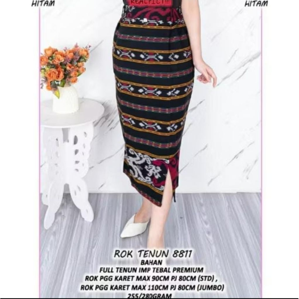 ROK KERJA TENUN WANITA ETNIK MOTIF BELAHAN SAMPING, ROK PANJANG
