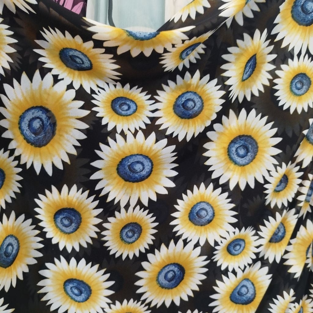 Kain Sifon Ceruty Motif Bunga Matahari Premium – Adem, Halus, Jatuh, Terawang,Elegan – Cocok Untuk G