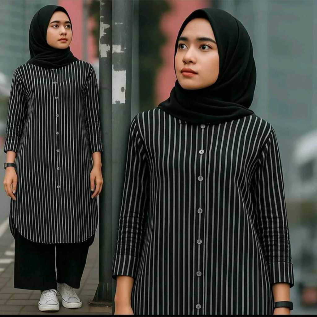 Terbaru Diamond - Poply Long Tunik Strip - Atasan Motif Salur Tunik Panjang Muslim Remaja Wanita