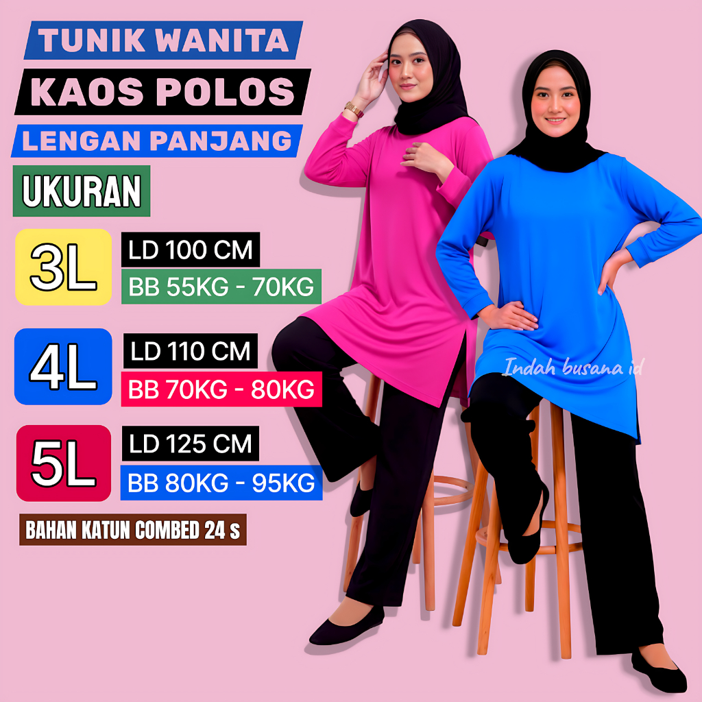 tunik kaos wanita muslim lengan  panjang/ tunik kekinian adem nyaman bahan tebal