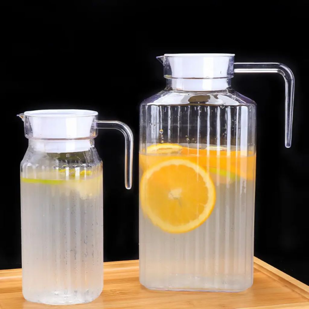 Pitcher Kulkas 1.6L Kaca Garis2 Gagang Tebal Tahan Panas Kapasitas 1.6L Teko Gagang Air Minum Water 