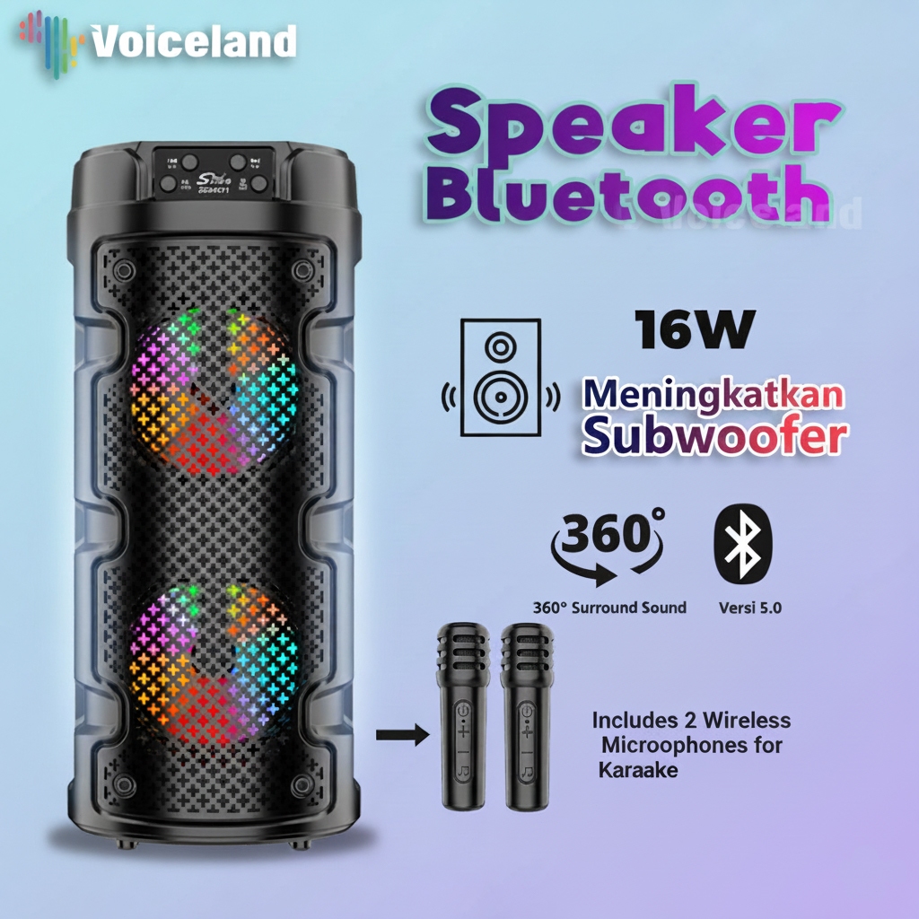 Speaker Bluetooth KTV Besar Super Bass  Wireless Microphone Karaoke Bluetooth 5.0 Portable Speaker R