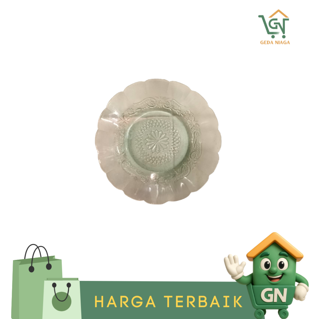 Piring Kaca Satu Set Motif Kembang Timbul / Piring Makan Kaca Motif Timbul (12 PCS)