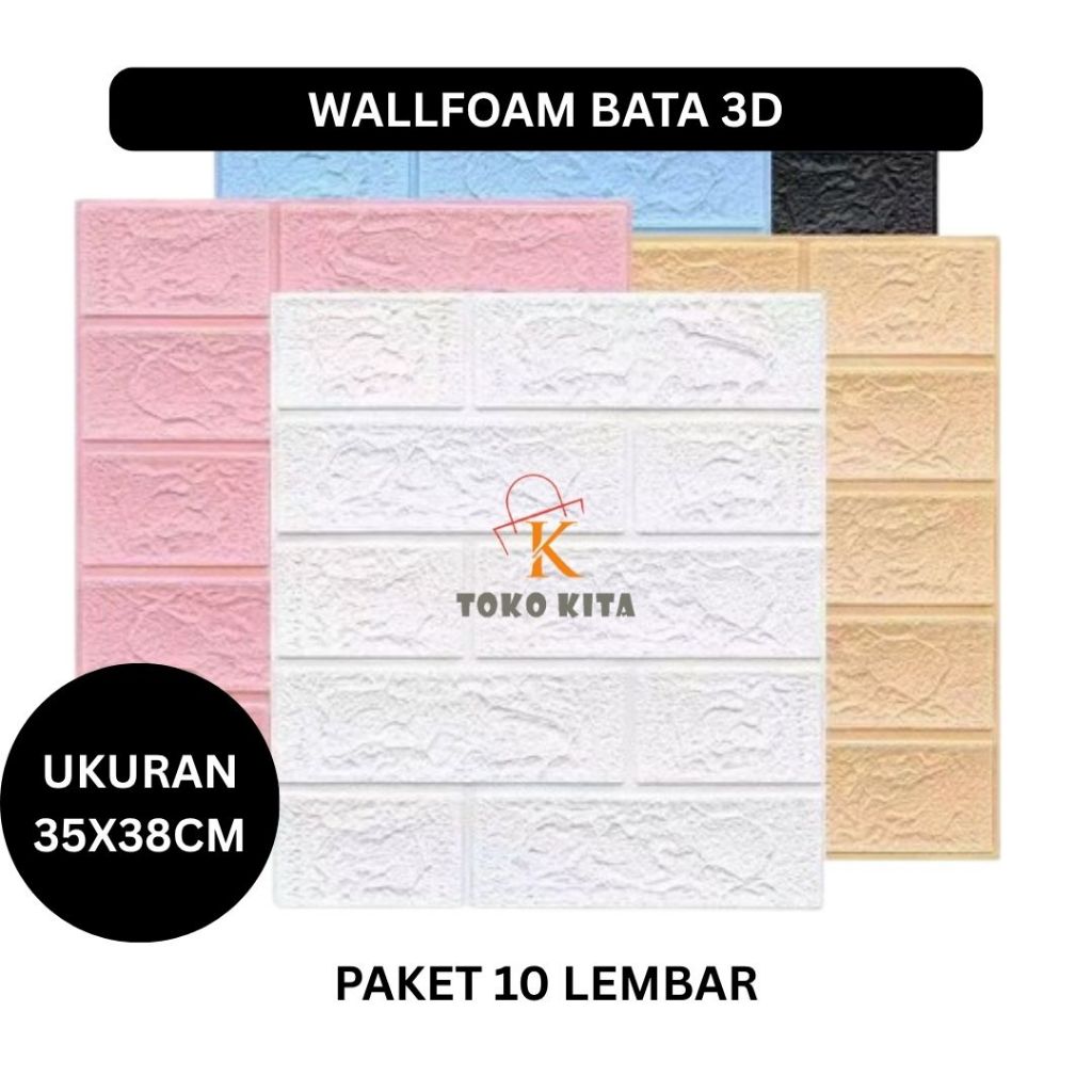 PAKET 10 LEMBAR Wallpaper Dinding 3D Foam Motif Bata Dekorasi Dinding Kamar Ukuran (35x38cm) Tebal 3