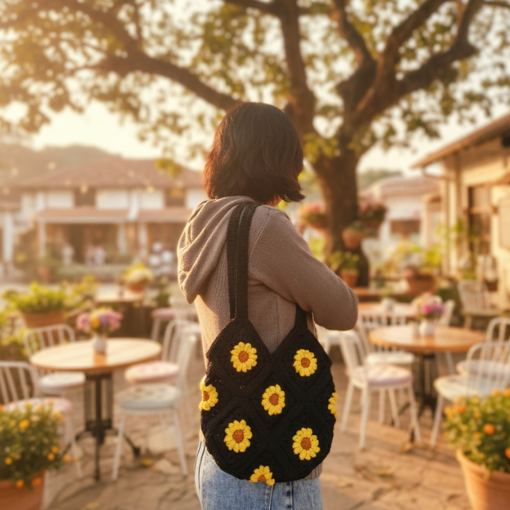 Falguin Daisy Bag Tas Rajut Motif Bunga Daisy Bunga Kuning