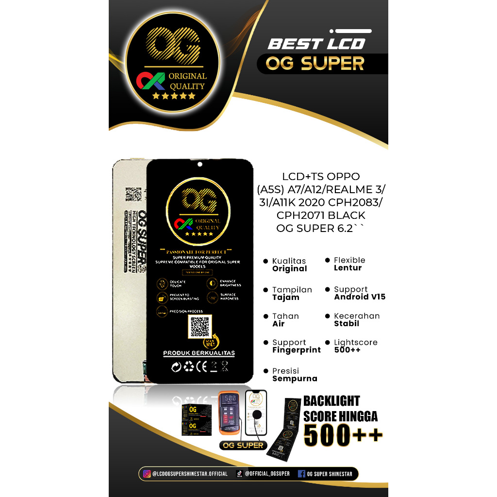 LCD TOUCHSCREEN OPPO A5S-A7-A12-REALME 3-A11K 2020 CPH2083-CPH2071 - BLACK - OG SUPER 6.2INCHI