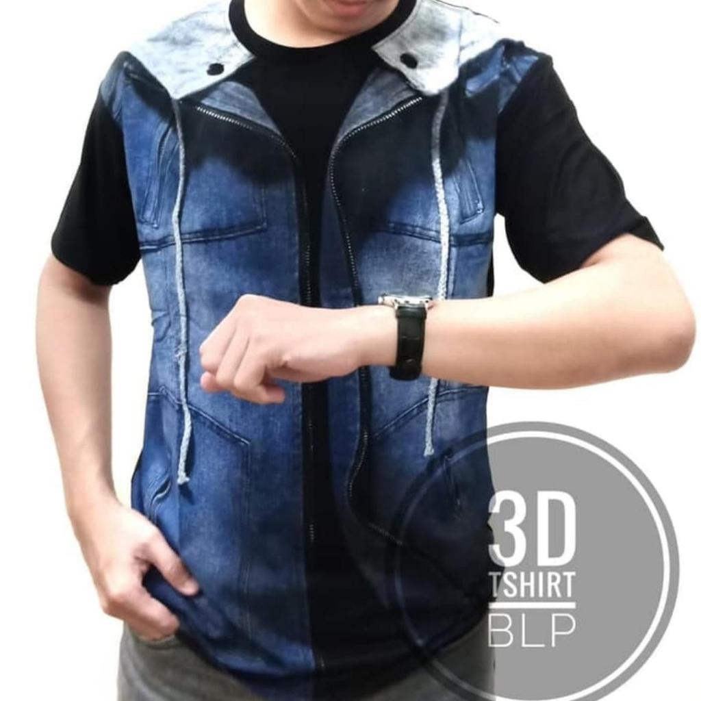 Kaos pria jas JAKET DENIM 3D Baju distro pria