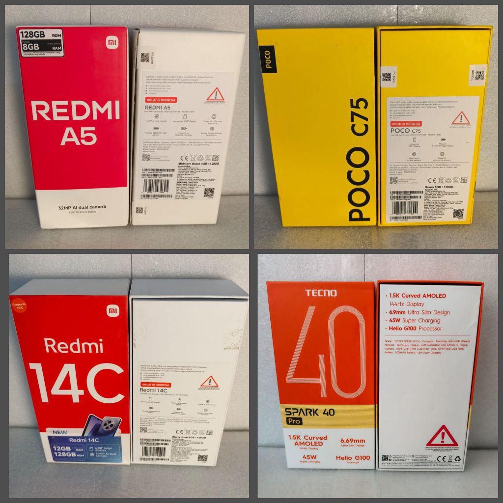 Boks Kardus Dus Kotak Hp Readmi 14C | A5 | Poco C75 | Tecno spark 40 Pro Original 100% Terbaik