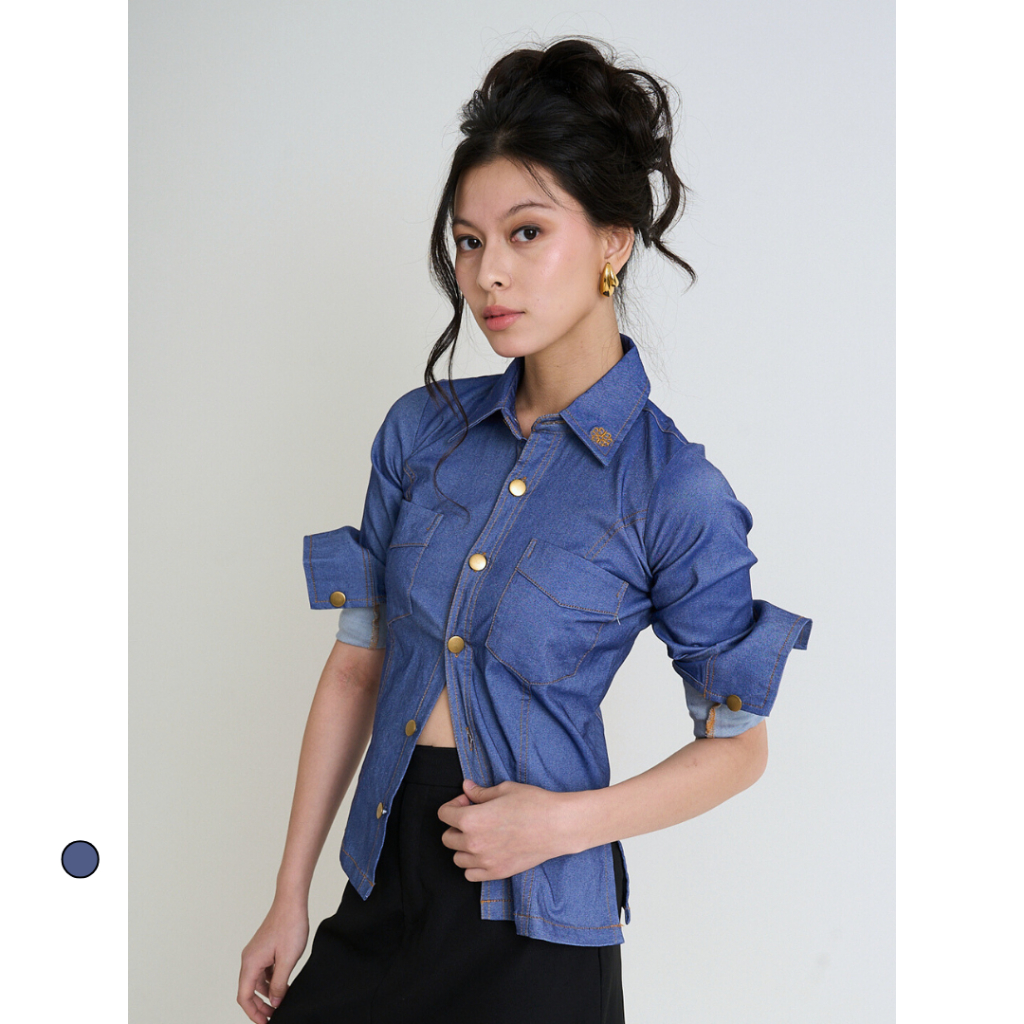 Amygo Store - Anagram Malon Denim Shirt | Atasan Wanita | Kemeja Fit | Slim Fit | Casual Shirt