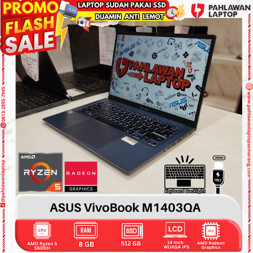 LAPTOP ASUS VivoBook M1403QA AMD Ryzen 5 RAM 8GB SSD 512GB