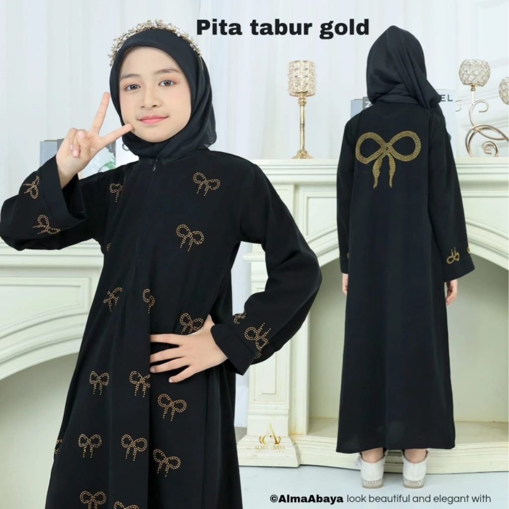 Alma Collection Abaya anak Pita Tabur Turkey Maxi Dress Baju Turki Arab Saudi Gamis Syari Muslimah I