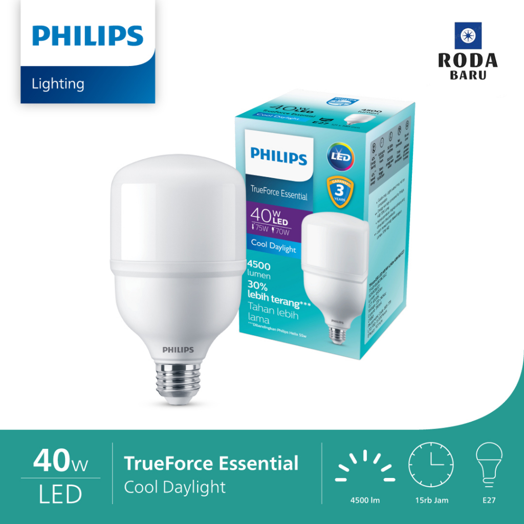 Lampu Bohlam Philips 40W 40 Watt LED Trueforce Essential Bulb Hemat Energi - Warna Putih