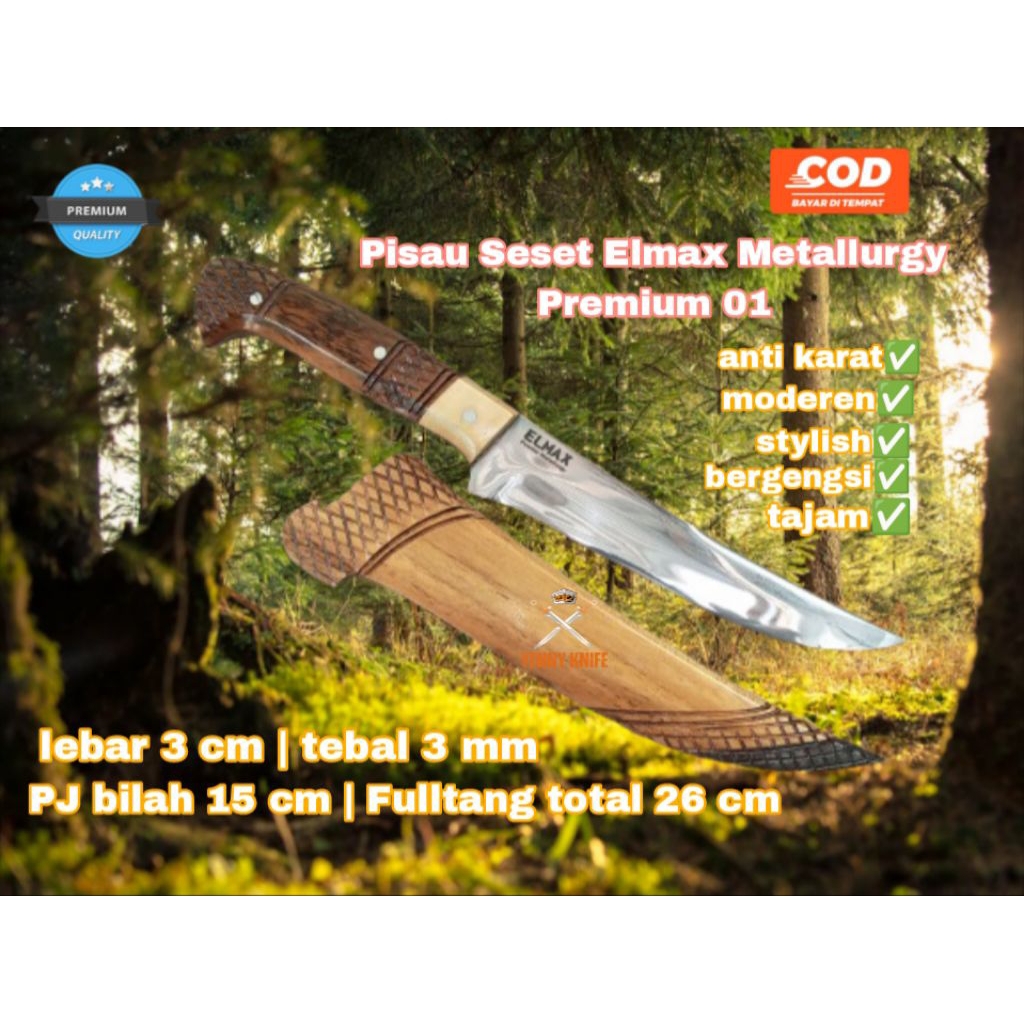 Pisau Dapur Elmax Premium Fulltang Custom / Pisau Seset Elmax / Pisau Skinner Elmax / Pisau Buscraft