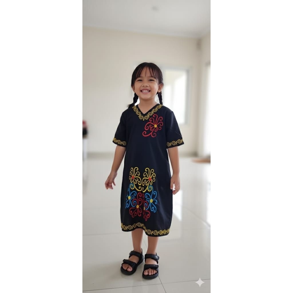 dress jersy anak corak dayak#motif kalimantan