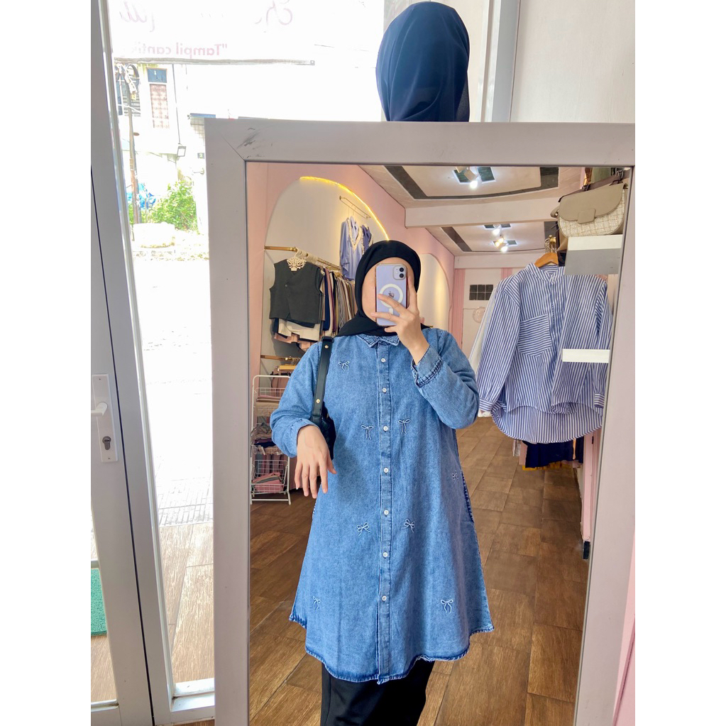 TUNIK DENIM BORDIR PITA/TUNIK DENIM/TUNIK HIJAB