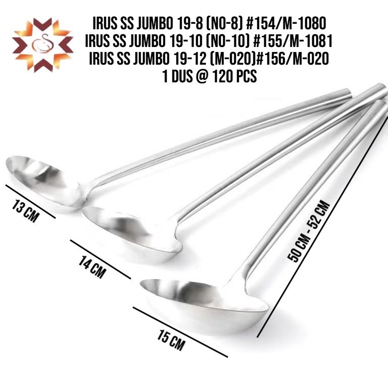 Irus Gagang Langsung 3 uk /Irus Kuah/Irus Tumis Panjang Stainless