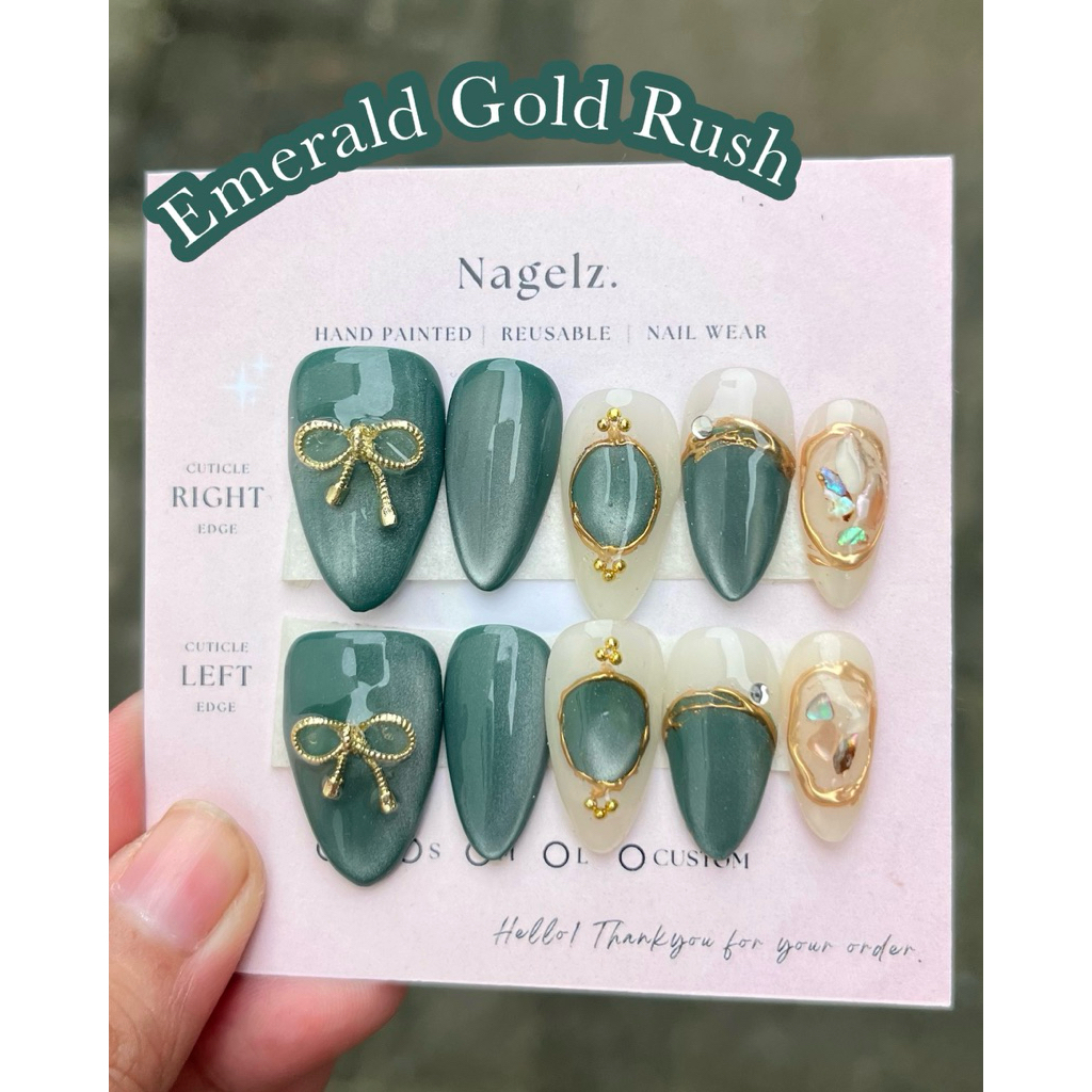Emerald Gold - PRESS ON NAIL / KUKU PALSU / NAIL ART / KUKU PALSU MURAH / KUKU PALSU MEDAN / PRESS O
