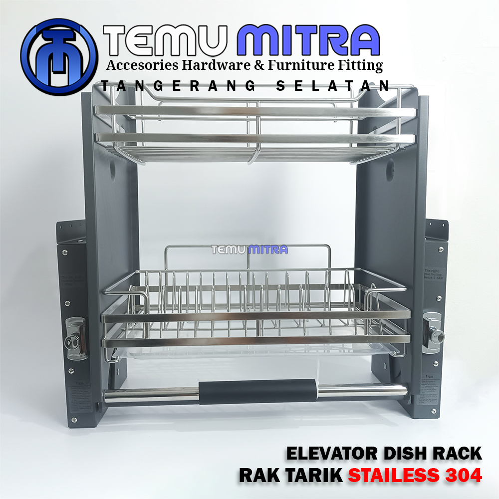 Elevator Dish Rack Basket Stainless 304, Rak Tarik Stainless- Rak Tarik kabinet atas, Rak tarik Piri