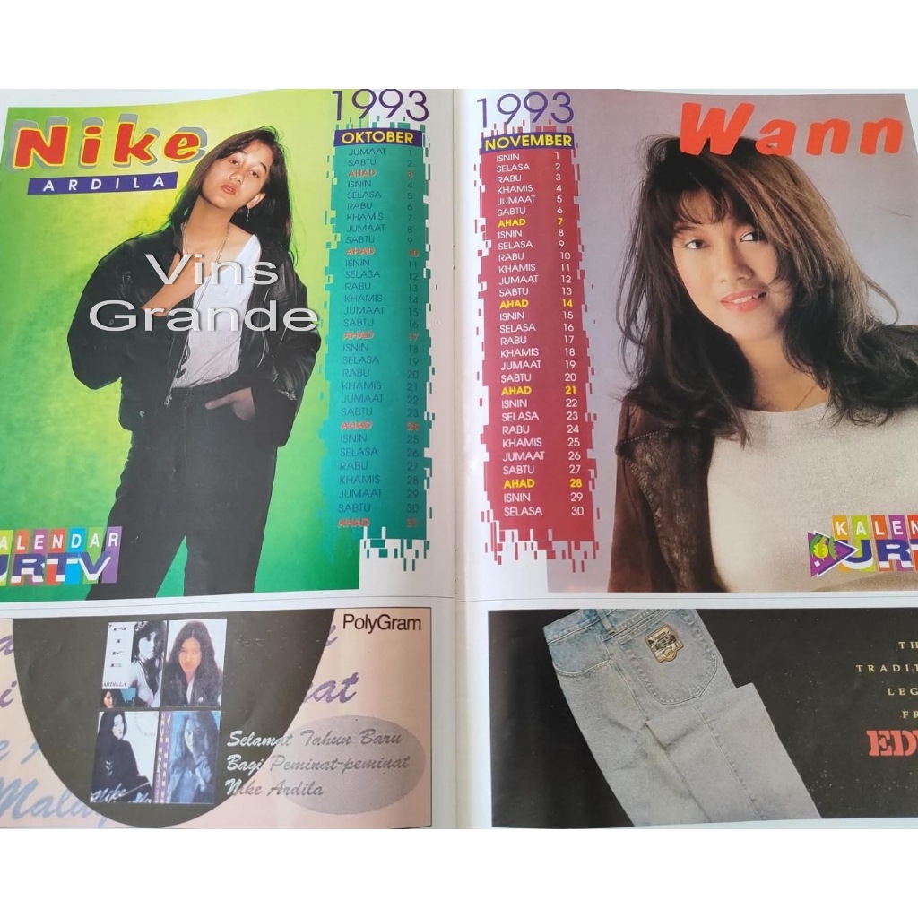 Majalah URTV tahun 1993 Bonus Pin Up Nike Ardilla (LANGKA)