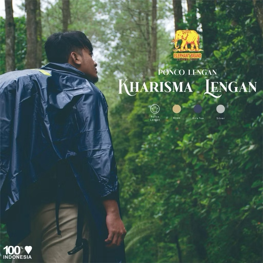 Jas Hujan Ponco Lengan Premium – Elephant Brand Karisma Schotlight Depan Belakang