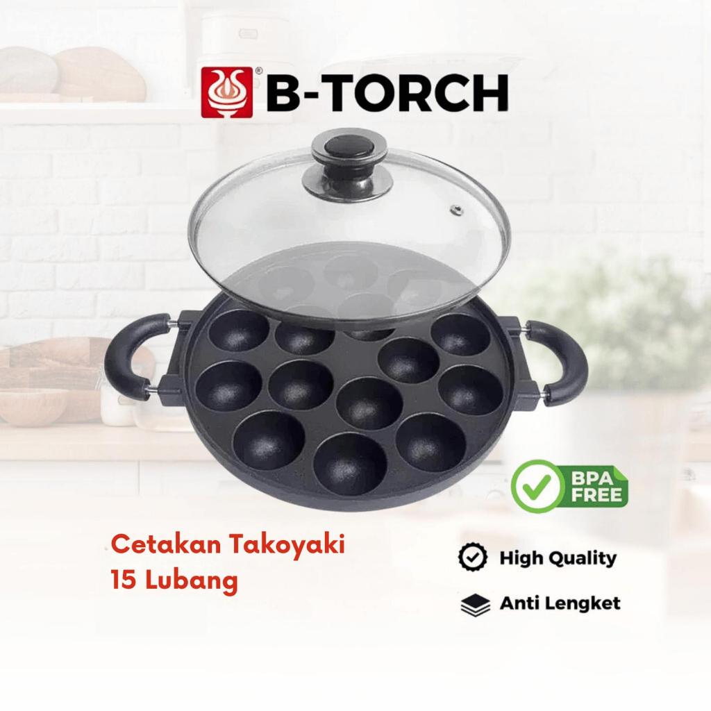 B-TORCH Cetakan Takoyaki - Telur Puyuh - 15 Lubang - Teflon + Tutup Kaca
