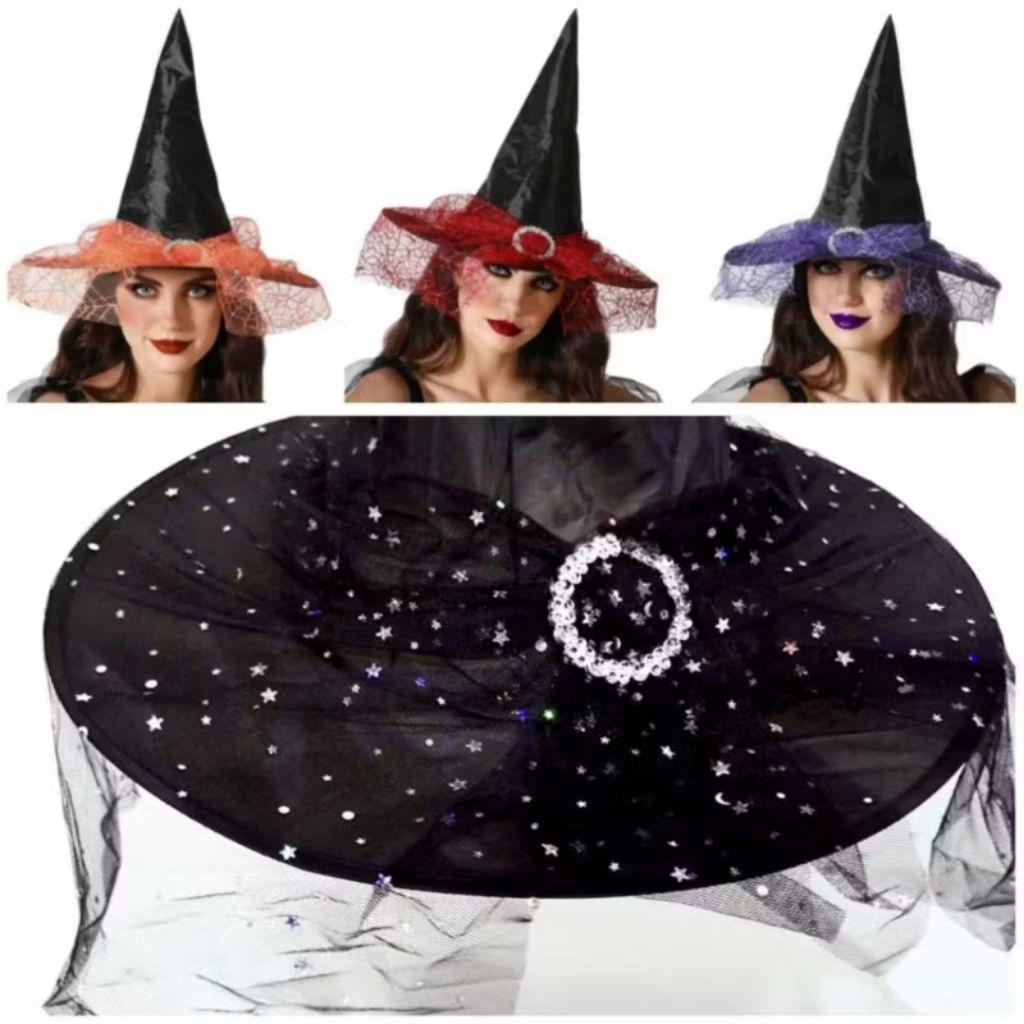 Topi witch sablon Mix HX-501 | TOPI HALLOWEEN TERBARU