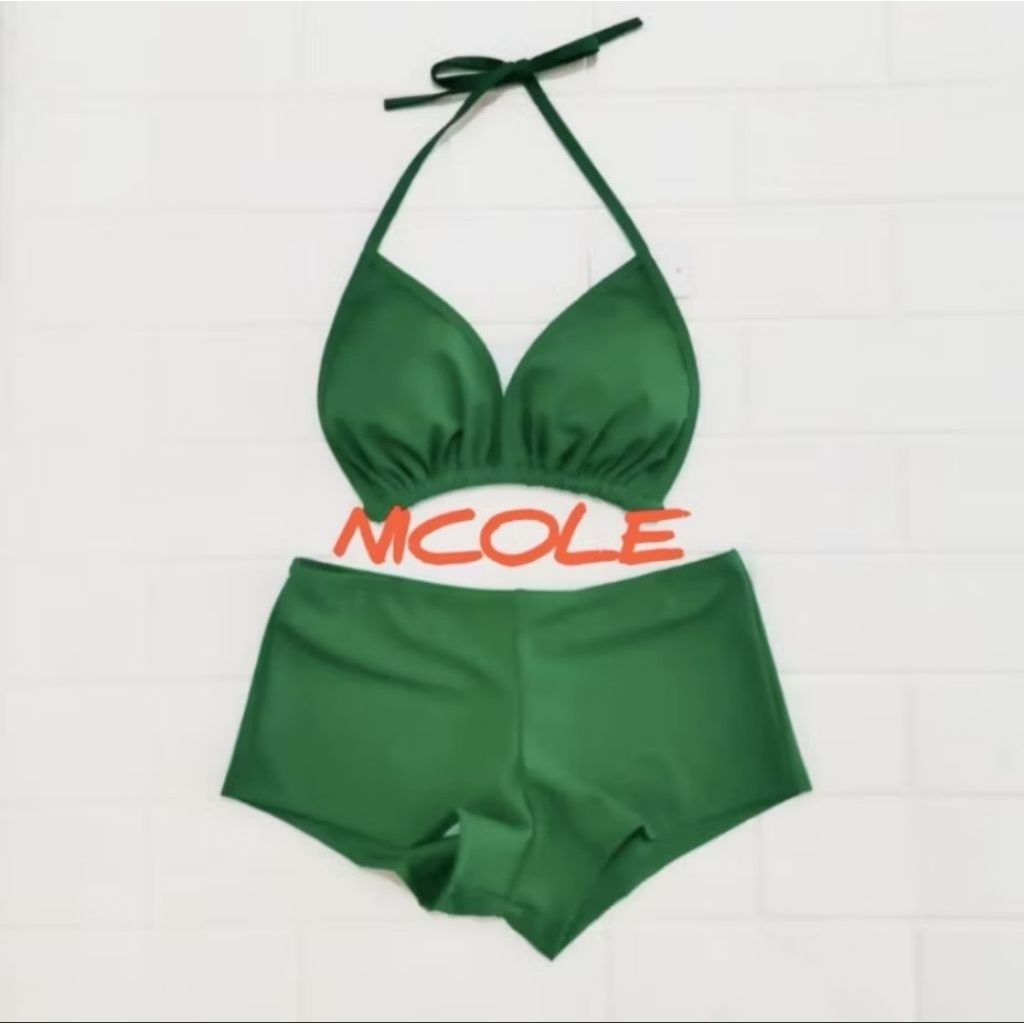 Bikini Hijau Non Kawat Set Pants Bikini Tali Ikat Swimsuit Baju Renang