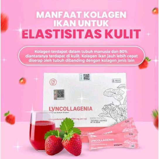 LVN Collagenia - Minuman Serbuk Stroberi | Kolagen 5300mg | Cerahkan Kulit