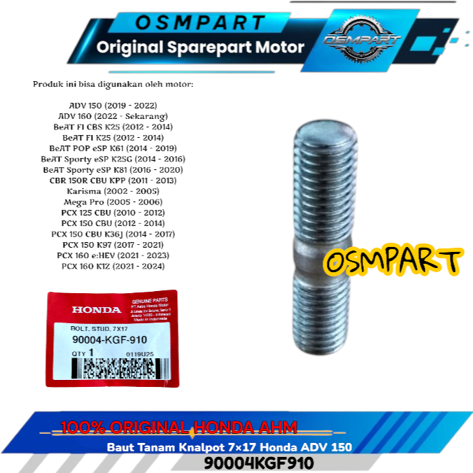 BAUT TANAM KNALPOT 7x17 ADV BEAT CBR KARISMA MEGA PRO PCX SCOOPY SPACY STYLO SUPRA X 125 TIGER 2000 